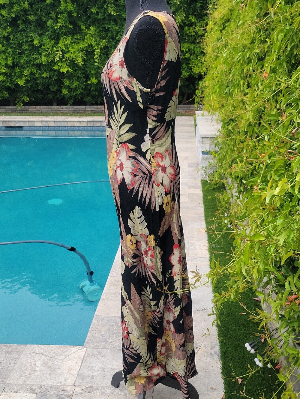 Vintage Karen Kane Black Tropical Floral Maxi Dress M - Picture 3 of 10